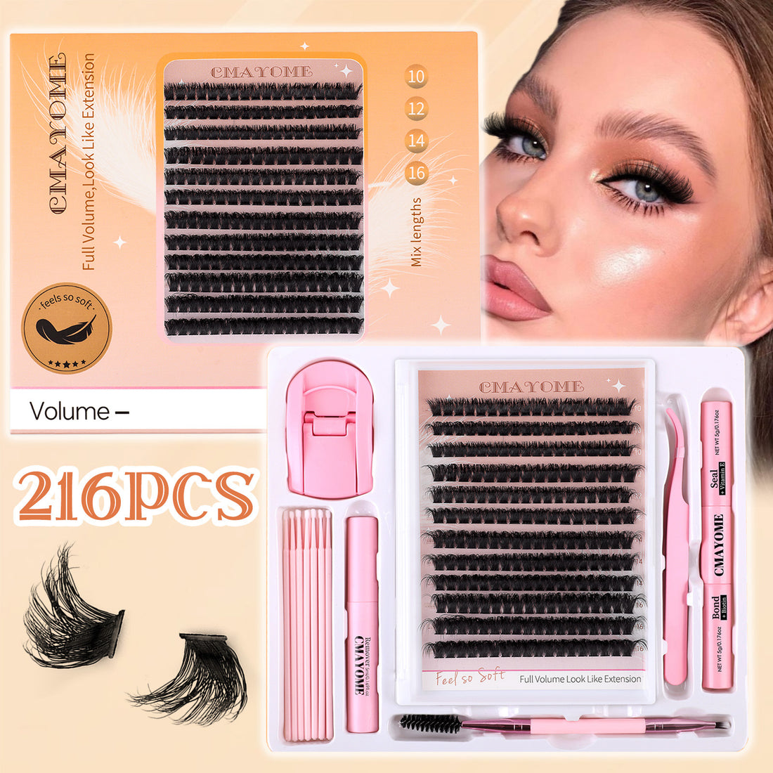 Ownwholesale Diy 216Pcs Eyelash Cluster Extension Kits