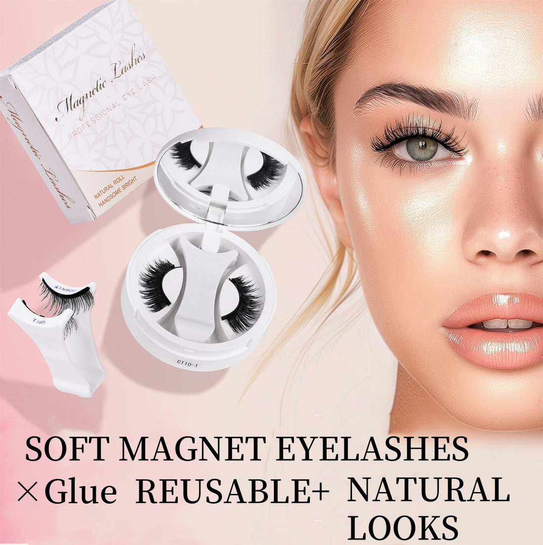KKSHOP PICK Magnetic Eyelashes 1 Pair Reusable Magnetic Eyelashes with Applicator No Glue Needed Eyelashes Water Proof